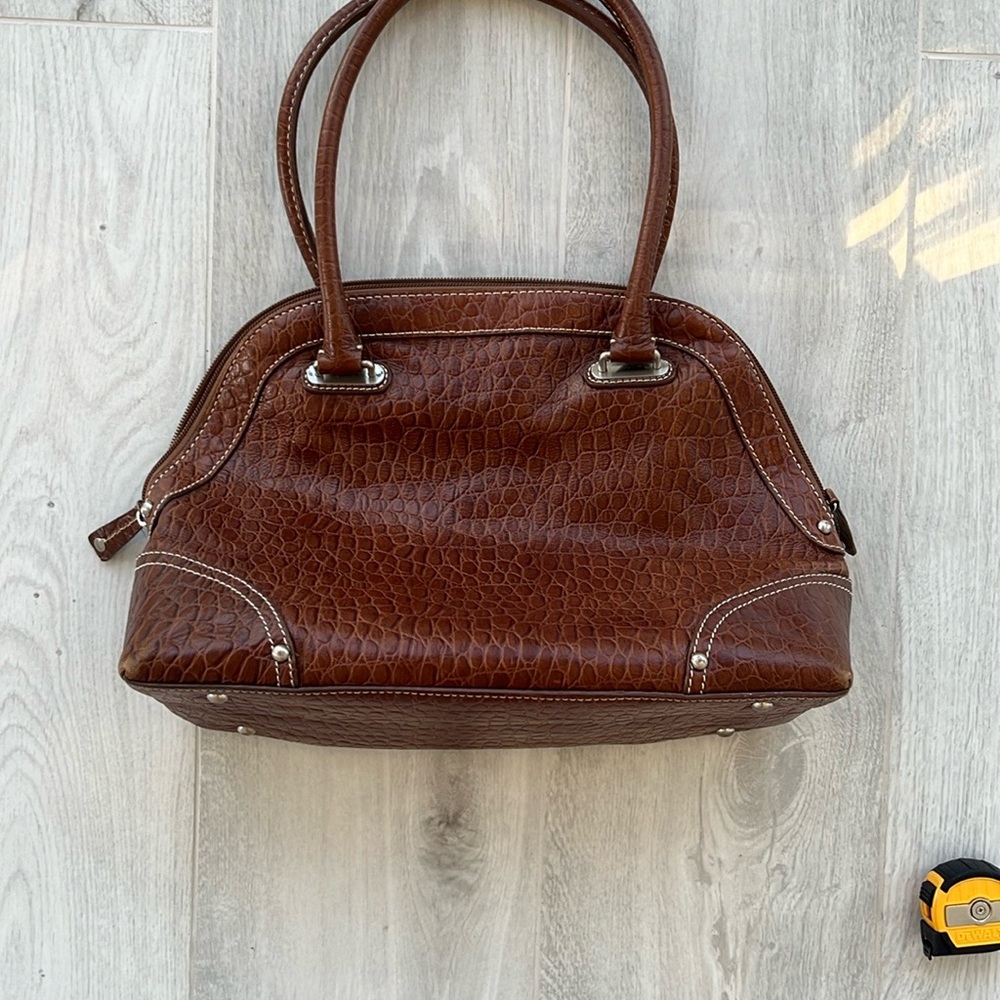 Chocolate Brown Leather Shoulder Bag with Structured Design from Talbots